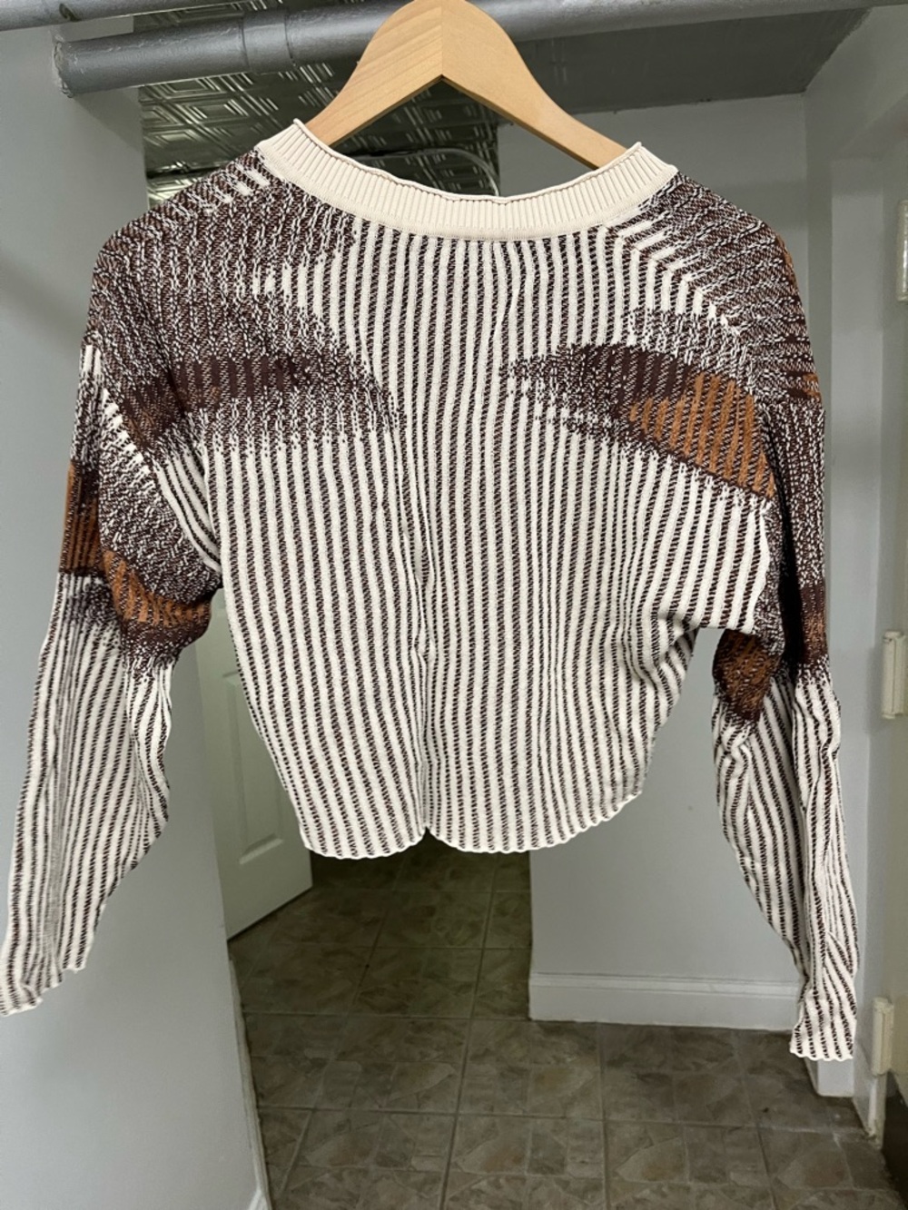 Women’s Striped Knit Cropped Sweater with Runnin’ Horse Motif - Yeehaw View 3